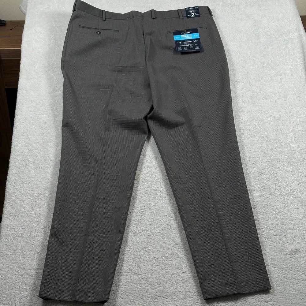 Stafford CoolMax Ecomode Gray Houndstooth Classic Wool Blend Dress Pants 40x32